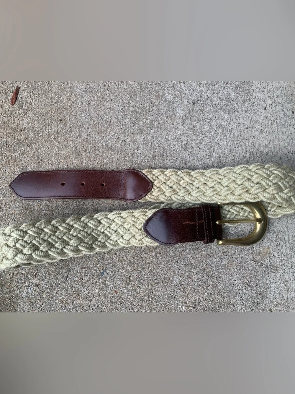 Ivory Braided Belt with Brass Buckle